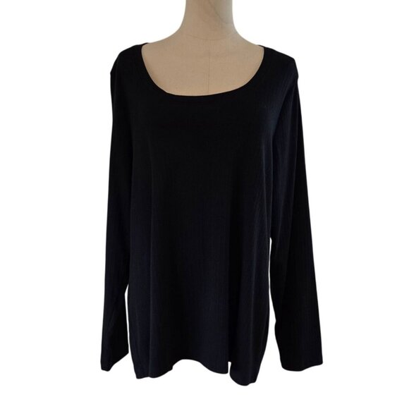 Ava & Viv Womens Black Long Sleeve Scoop Neck Top - Picture 5 of 13